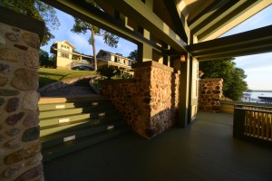 "Penwern," Frank Lloyd Wright's Fred B. Jones House (1900) is framed through the entrance to the boathouse on Delavan Lake. (c) Mark Hertzberg