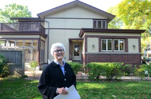 A press event introduces Frank Lloyd Wright's newly documented American System-Built House by Frank Lloyd Wright at 2107 West Lawn Ave. Madison, Wisconsin, Tuesday October 6, 2015. The house was built in 1917 and has two non-Wright additions, one from 1924 and the other from 1927. (c) Mark Hertzberg